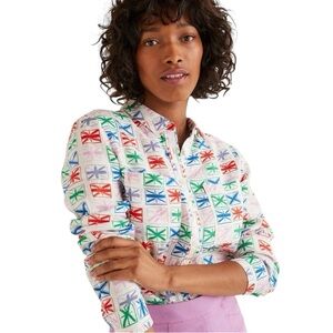 BODEN Multi Colored Flag Print Linen Button Down Shirt 2P